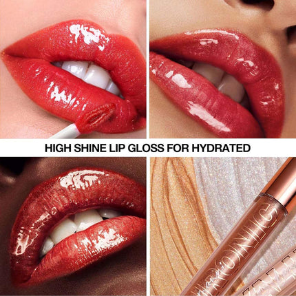 Nude Brown Plumping Lip Gloss 02, Glitter Tinted High-Pigment Moisturizing Lip Gloss