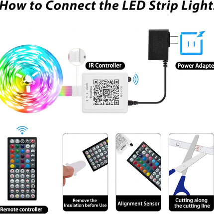 100ft RGB LED Strip Lights – Color Changing, Music Sync, App & Remote Control