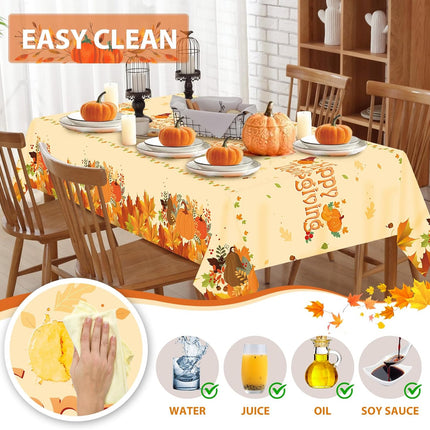 3-Pack Fall Thanksgiving Tablecloths, Yellow Pumpkin Print Disposable Table Covers