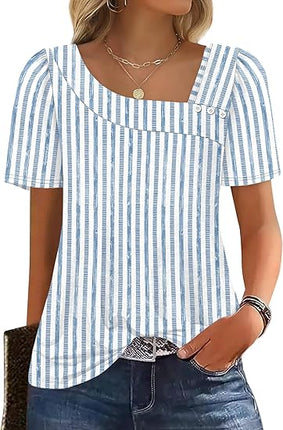 Womens Square Neck Short Sleeve Tops Summer Spring Outfits Fashion Blouses