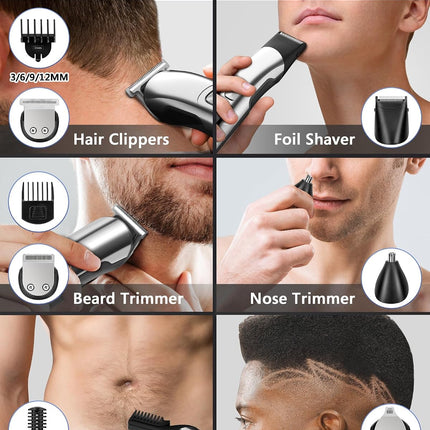 6-in-1 Beard & Body Trimmer for Men, Waterproof Electric Razor, USB Rechargeable, Silver