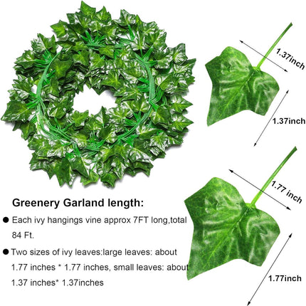 Green Ivy Vines with 80 LED Lights 12-Pack Artificial Garland for Home Wedding Décor