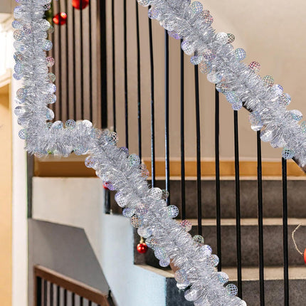 Christmas Silver Tinsel Garland 33FT – Shiny Hanging Disco Party Decor