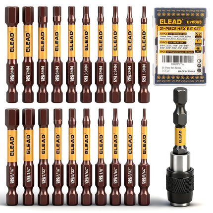 21 Piece Long Hex Screwdriver Bit Set SAE Metric for DIY Auto Repairs