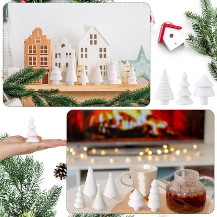 6PCS Mini Wooden Christmas Trees – White Farmhouse DIY Tabletop Decor