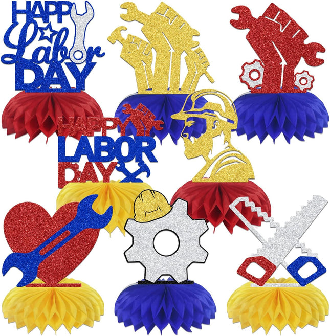 8 Pcs Happy Labor Day Honeycomb Centerpieces Patriotic Party Decor