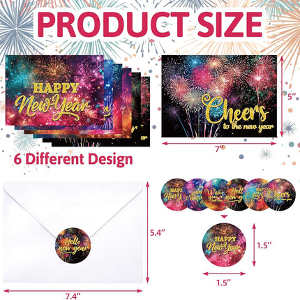 12-Pc 2026 New Year Cards for Family & Office – Firework Design with Envelopes