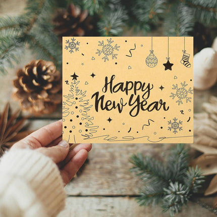 36 PCS Happy New Year Greeting Cards Kraft Note Cards with Envelopes & Stickers