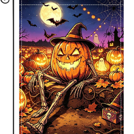 Halloween Pumpkin Skeleton Garden Flag 12x18in, Double-Sided Waterproof Yard Decor