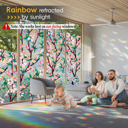 Rainbow Window Privacy Film – 3D Stained Glass Static Cling, 17.5"x78.7"