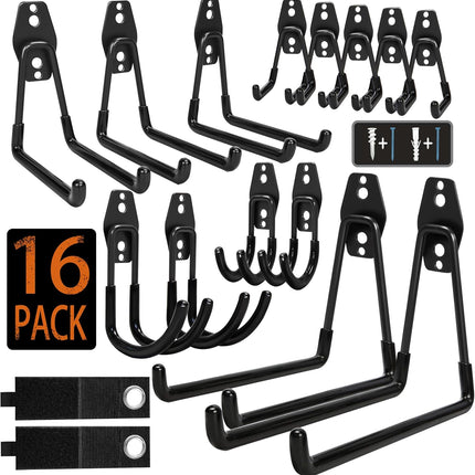 16-Pack Steel Garage Storage Hooks – Heavy Duty Anti-Slip Wall Mount