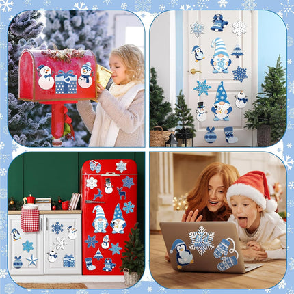 25PCS Christmas Magnets – Blue Gnome, Snowman & Snowflake Fridge Decorations
