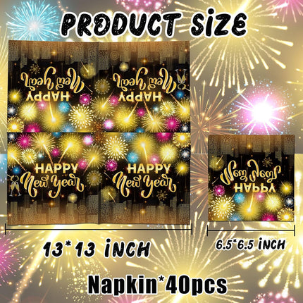 40-Piece 2026 NYE Napkins – Black & Gold Dinner Party Supplies