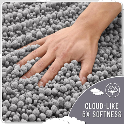 Gray Bathroom Rug – Soft Shaggy Chenille, Absorbent, Non-Slip 24x17