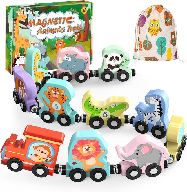 11pc Magnetic Wooden Animal Train Set Montessori Toy for Toddlers