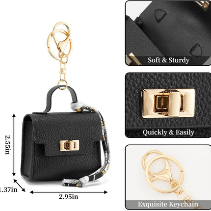 Small Backpack Keychain Coin Purse for Women Twist Lock Change Pouch Black