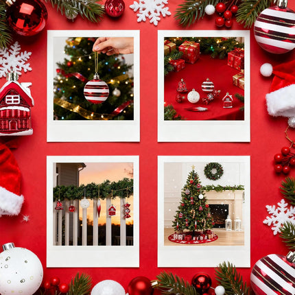 16PCS Red and White Christmas Ornaments Set with Hanging Strings for Tree
