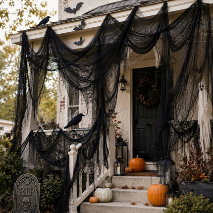 5-Piece Black Halloween Gauze Creepy Cloth, 72x30in Spooky Gothic Party Decor