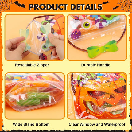 50-Piece Halloween Treat Bags, Pumpkin Cauldron Resealable Candy Bags with Handles