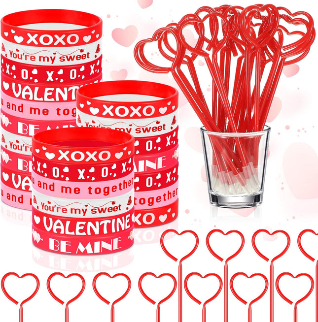 48 Pcs Valentine’s Day Pens & Silicone Bracelets Set: Party Favors & Gift Set