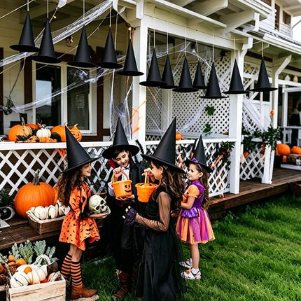 10-Piece Hanging Witch Hats with 157FT Line, Floating Halloween Indoor Outdoor Decor