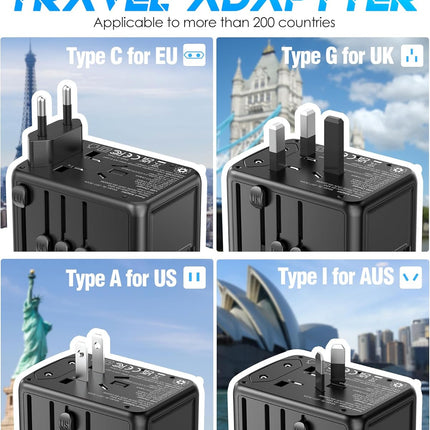 Universal Travel Adapter – 5 USB & AC Outlets, 30W, 200+ Countries