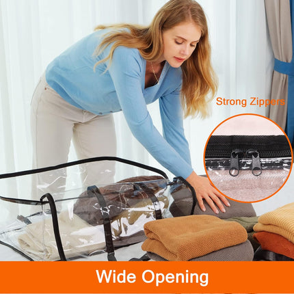 3 Pack 40L Clear Clothes Storage Bags Foldable Zipper Blanket Organizer