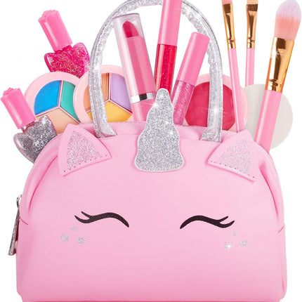Kids Real Makeup Kit Pink Unicorn Purse Non Toxic Washable Girls Gift