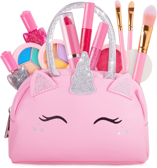 Kids Real Makeup Kit Pink Unicorn Purse Non Toxic Washable Girls Gift