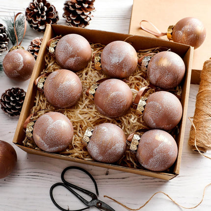 12PCS Rustic Christmas Ball Ornaments – Neutral Brown Shatterproof Tree Decorations