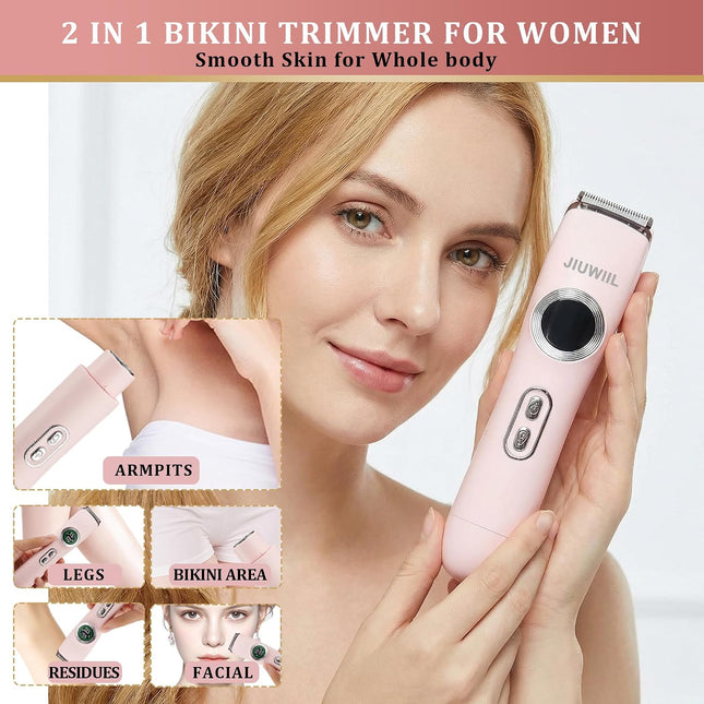 2-in-1 Bikini Trimmer for Women, IPX7 Waterproof Wet & Dry Electric Shaver for Body Hair