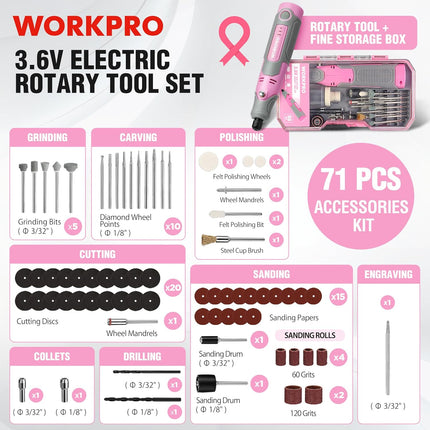 Cordless Mini Rotary Tool Kit – 71pcs Accessories, 3 Speeds, USB Rechargeable