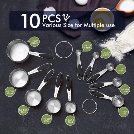 10 Pack Measuring Cups and Spoons Set Heavy Duty Dishwasher Safe Black