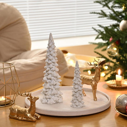 2PCS Resin White Christmas Tree Figurines | Mini Tabletop Xmas Decor