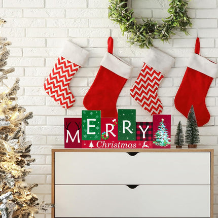 Wooden Christmas Table Centerpiece – Reversible Merry Christmas Standing Sign