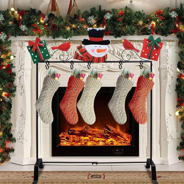 Christmas Stocking Holder – Freestanding Metal Stand with 5 Hooks & Decor