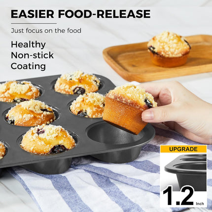 2 Pack 12 Cup Muffin Pan Nonstick Cupcake Baking Tray Dark Grey Bakeware