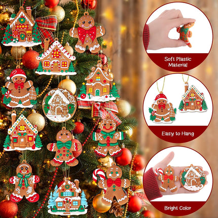 12PCS Gingerbread Ornaments for Christmas Tree, Plastic Gingerbread Decorations