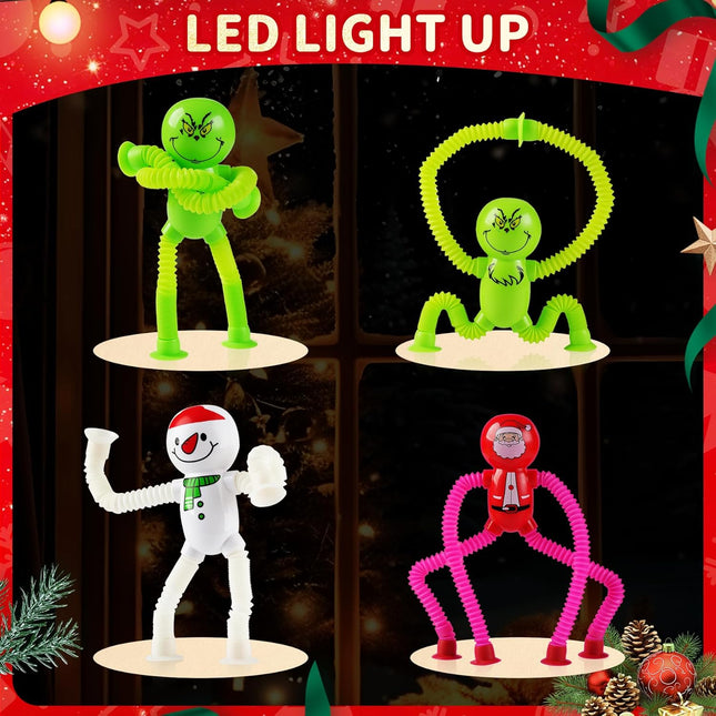 4PCS Christmas Pop Tubes – Sensory Fidget Toys for Kids with Suction Cup Shapes