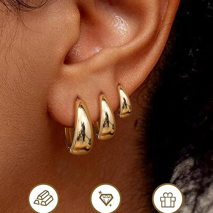 3-Pairs 14K Gold Plated Hoop Earrings – Small Hypoallergenic Huggies