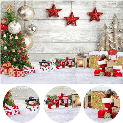 Christmas Backdrop 7x5FT – White Wood Floor with Snowflakes & Xmas Decor