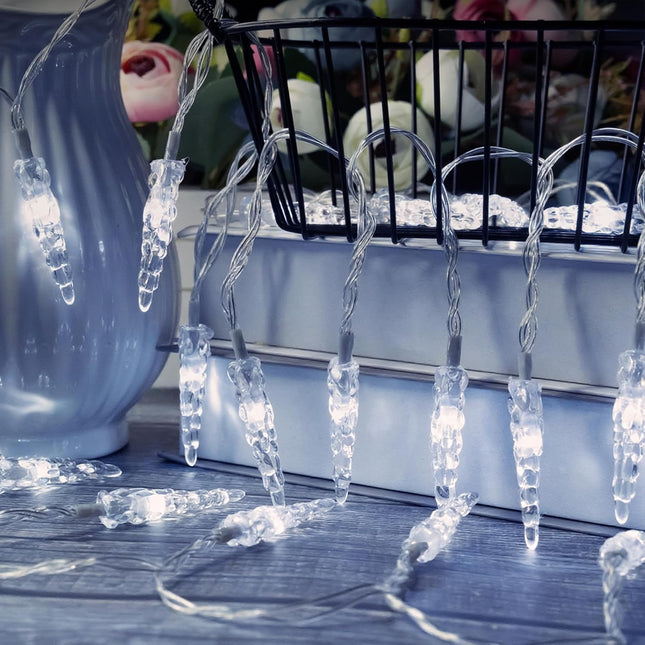 Christmas Battery Powered Icicle Lights – 20ft 40 LED Indoor String Lights
