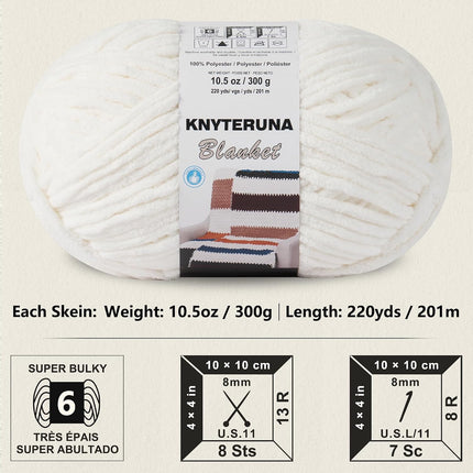 #6 Super Bulky Blanket Yarn, 4 Skeins 10.5oz/300g, Chunky Chenille Yarn, Cream