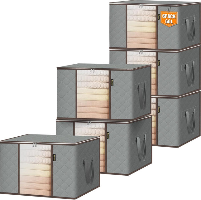 6-Pack Clothes Storage Bags – 16 Gallon Closet Organizer with Zipper Handles