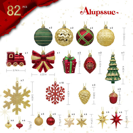 82pcs Christmas Ball Ornaments Shatterproof Tree Decor in Red, Gold, Green