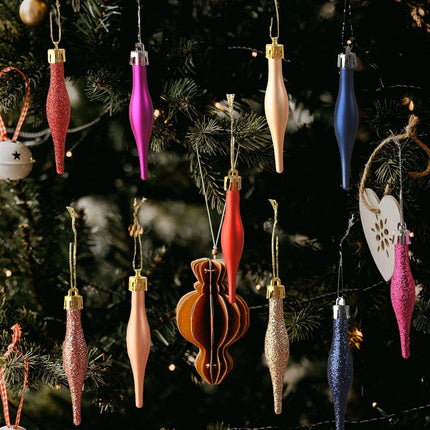 16PCS Red Xmas Droplet Ornaments – Matte & Glitter Holiday Decorations