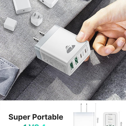 2-Pack] 40W USB C Wall Charger – Multiport PD & QC Power Adapter for iPhone & Samsung