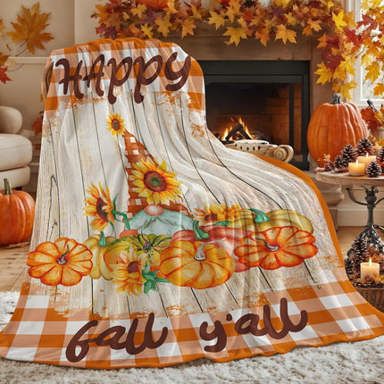 Soft Fall Throw Blanket 50x60, Pumpkin & Gnome Design for Couch Sofa or Travel