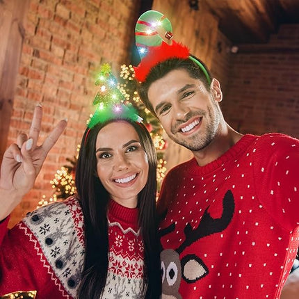 LED Christmas Headband – Reindeer Antlers & Leprechaun Hat Hair Hoop