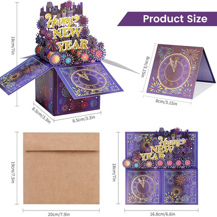 2-Piece 3D New Year Greeting Cards – Pop-Up Handmade Cards with Envelope